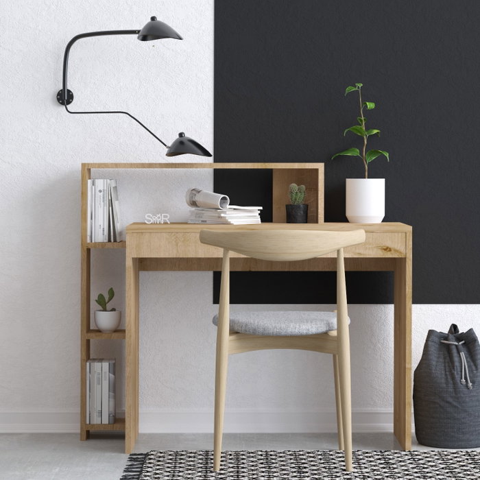 Hanah Home Mesa de Estudio Roble 95x117x45 cm. Mesa de Estudio para Oficina en Casa, Tablero de Partículas Recubierto de Melamina, Grosor 18 mm Hanah Home Mesa de Estudio Roble 95x117x45 cm. Mesa de Estudio para Oficina en Casa, Tablero de Partículas Recubierto de Melamina, Grosor 18 mm