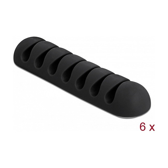 DeLOCK Juego de 6 Portacables Autoadhesivos con 7 Pasamuros Negro