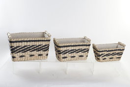 DKD Home Decor Cesta Colonial Set de 3 Fibra Poliester Natural Gris Oscuro 26 x 24 x 38 cm