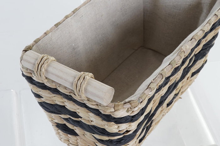DKD Home Decor Cesta Colonial Set de 3 Fibra Poliester Natural Gris Oscuro 26 x 24 x 38 cm