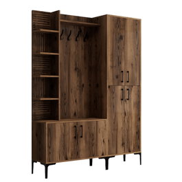 Hanah Home Viyana DA Soporte de Pasillo Industrial de Madera Color Nogal con Estantes y Armarios para Organización del Hogar 150x35x200cm
