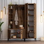 Hanah Home Viyana DA Soporte de Pasillo Industrial de Madera Color Nogal con Estantes y Armarios para Organización del Hogar 150x35x200cm