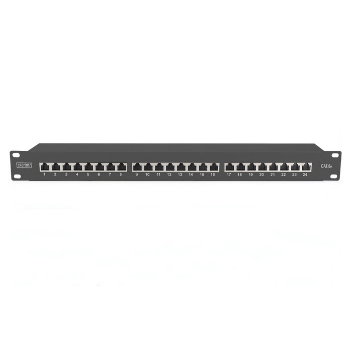 Digitus Patchpanel 1HE RJ-45, 24 Puertos Cat6a Apantallado (Categoría EA) para Montaje en Rack 1U, Color Negro