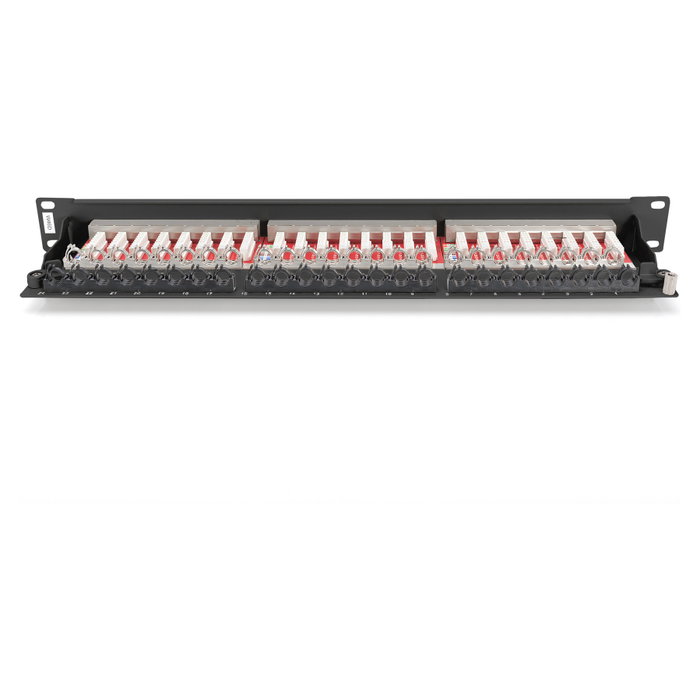 Digitus Patchpanel 1HE RJ-45, 24 Puertos Cat6a Apantallado (Categoría EA) para Montaje en Rack 1U, Color Negro