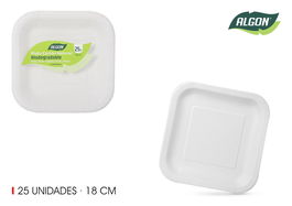 Algon Set 25 Platos Cuadrados Cartón Natural 18 cm (18 Unidades)