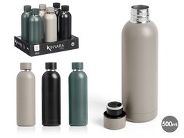 Kinvara Termo de Acero Inoxidable 500 ml con Doble Pared - 3 Colores Surtidos (Blanco, Rosa, Verde), Dimensiones 7.3x24.5x7.3 cm (Set de 12)