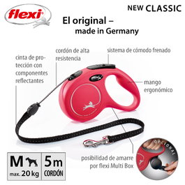 Flexi Classic M Cordon Rojo 5m para hasta 20kg