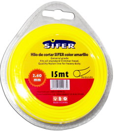 SIFER Hilo de Desbrozadora Amarillo Redondo 2.40 mm x 15 m