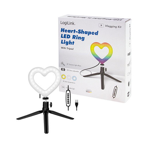 LogiLink Anillo de luz LED con forma de corazón y trípode LogiLink Anillo de luz LED con forma de corazón y trípode