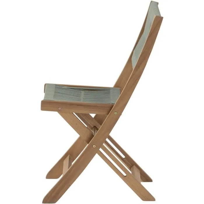 MAKENA Conjunto de Bistró Plegable de Madera de Acacia FSC con Tejido de Cuerda Verde Oliva - 2 Personas