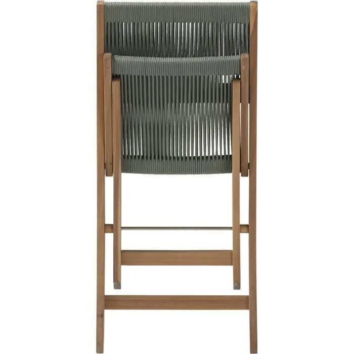 MAKENA Conjunto de Bistró Plegable de Madera de Acacia FSC con Tejido de Cuerda Verde Oliva - 2 Personas