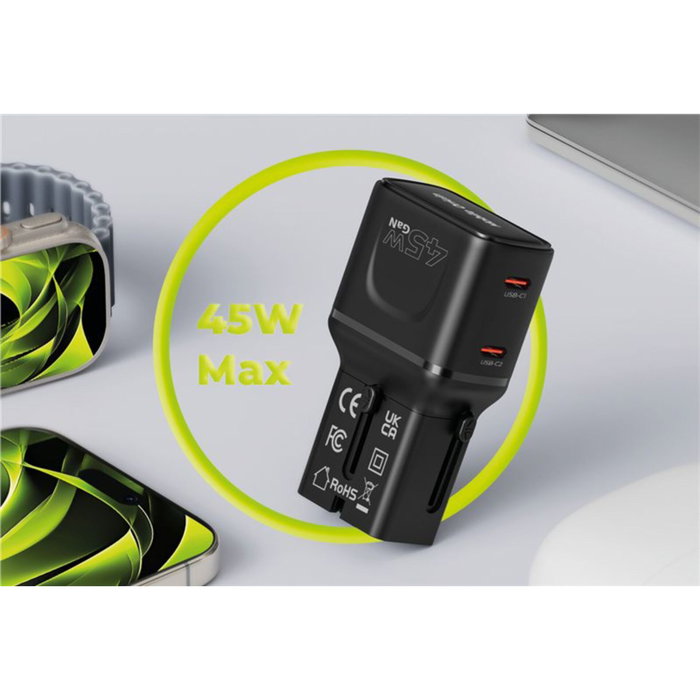 Mobile Origin Adaptador de Viaje GaN 45 W PW26 Negro