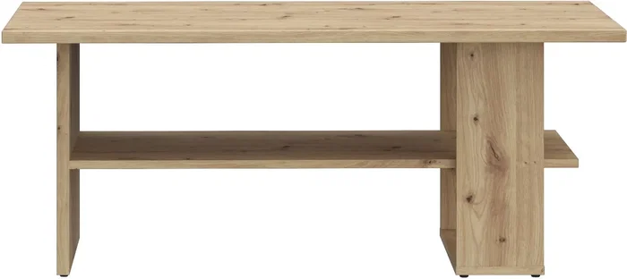 Mesa de Centro Rectangular de Roble Artesano con 2 Estantes - 110 x 60 x 45 cm