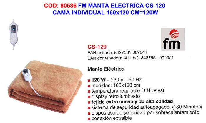 FM Manta Eléctrica CS-120 Marrón 120x160 cm