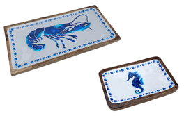 DKD Home Decor Set de 2 Bandejas de Mango Langosta Blanco