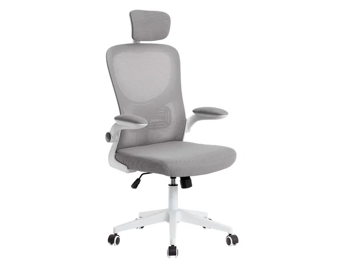 Q-connect Silla Ergonómica de Oficina con Respaldo de Malla Ajustable, Base de Nylon, Color Blanco Gris