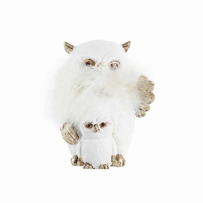 DKD Home Decor Figura de Búho en Resina, Pack de 2, Blanco y Dorado