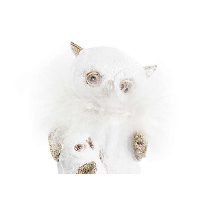 DKD Home Decor Figura de Búho en Resina, Pack de 2, Blanco y Dorado