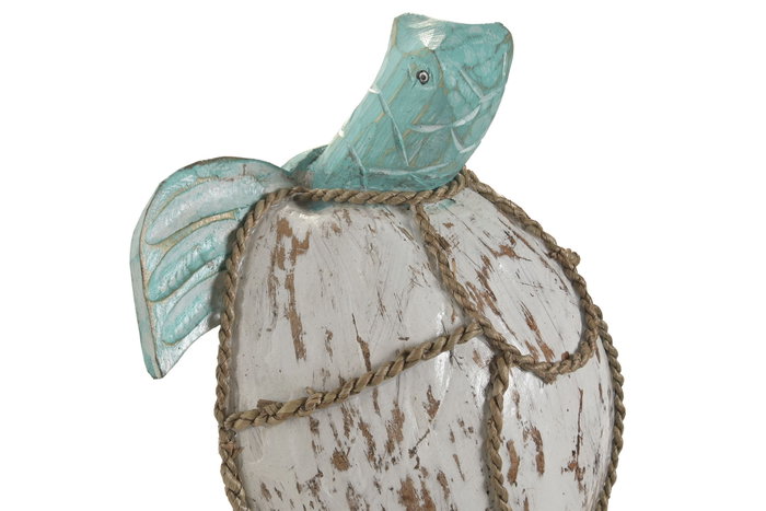 DKD Home Decor Figura de Tortuga en Albasia y Cuerda, Azul y Blanco DKD Home Decor Figura de Tortuga en Albasia y Cuerda, Azul y Blanco