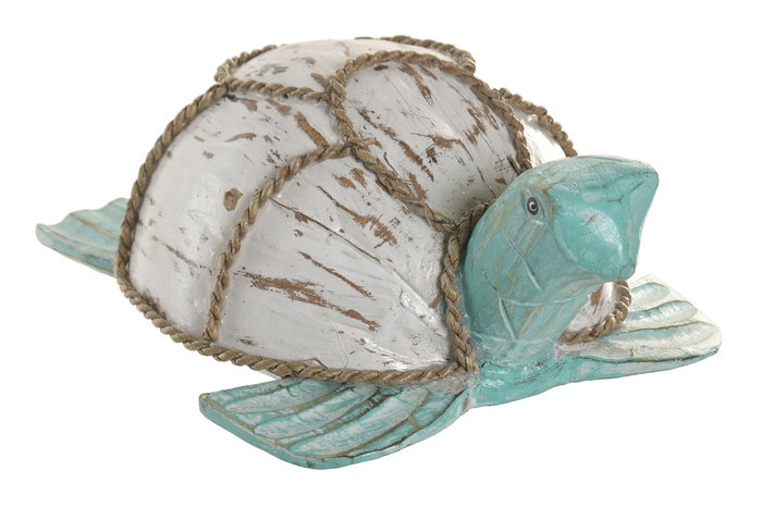 DKD Home Decor Figura de Tortuga en Albasia y Cuerda, Azul y Blanco DKD Home Decor Figura de Tortuga en Albasia y Cuerda, Azul y Blanco