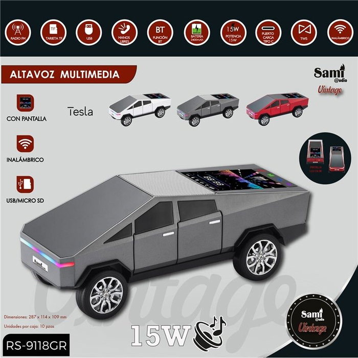 SAMI Altavoz Vintage Multimedia Tesla 15W C - Color Gris, Alta Potencia