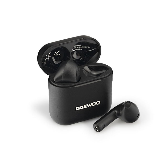 Daewoo Auriculares TWS Bluetooth 5.4 Negro con Indicador de Carga, Batería 40mAh + 650mAh