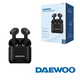 Daewoo Auriculares TWS Bluetooth 5.4 Negro con Indicador de Carga, Batería 40mAh + 650mAh