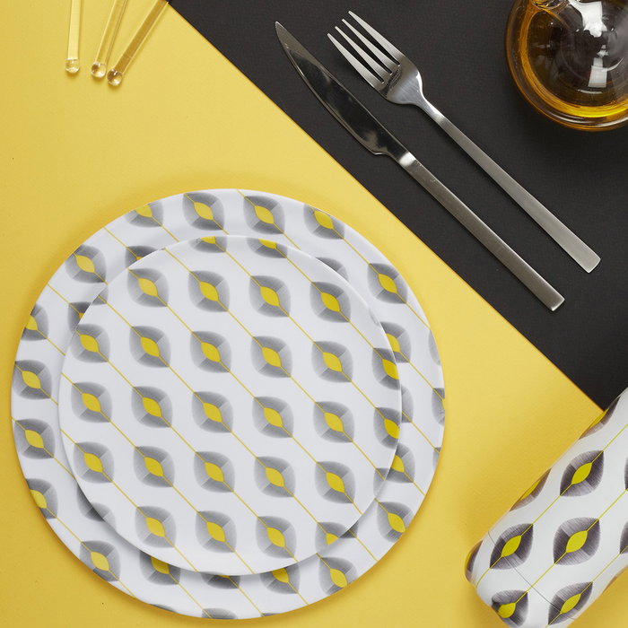 Home Deco Factory Plato Postre de Melamina Colección Zeste con Diseño de Limones y Hojas - Diámetro 20 cm