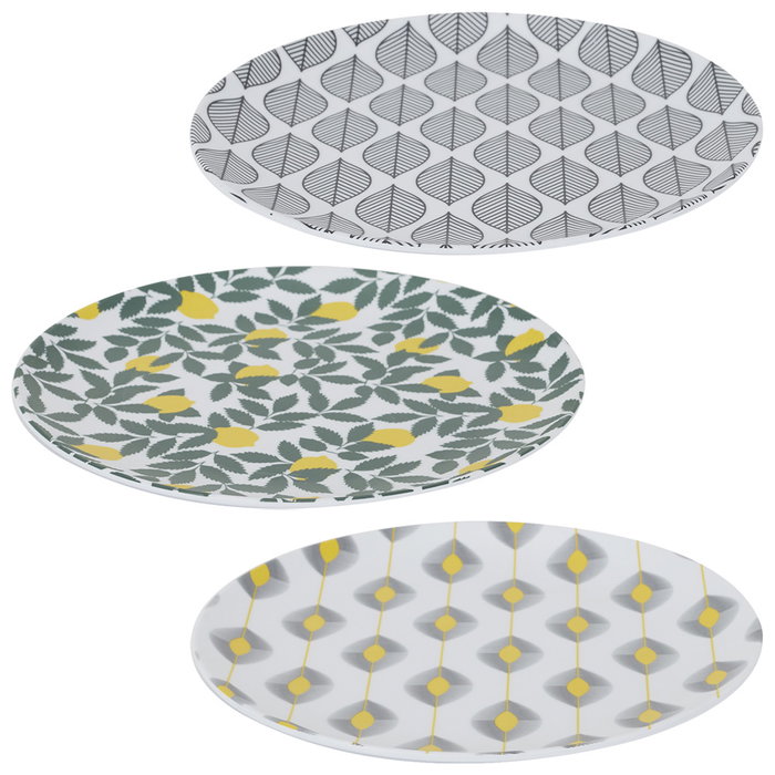 Home Deco Factory Plato Postre de Melamina Colección Zeste con Diseño de Limones y Hojas - Diámetro 20 cm