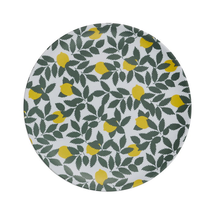 Home Deco Factory Plato Postre de Melamina Colección Zeste con Diseño de Limones y Hojas - Diámetro 20 cm