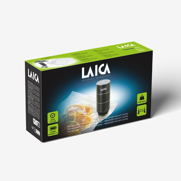 Laica Bomba de Vacío Portátil Recargable VT3402 con Batería Litio 70 Min, Automática, Incluye 10 Bolsas VT3522 y Cable Micro USB, Ø4.9 x 11 cm Laica Bomba de Vacío Portátil Recargable VT3402 con Batería Litio 70 Min, Automática, Incluye 10 Bolsas VT3522 y Cable Micro USB, Ø4.9 x 11 cm