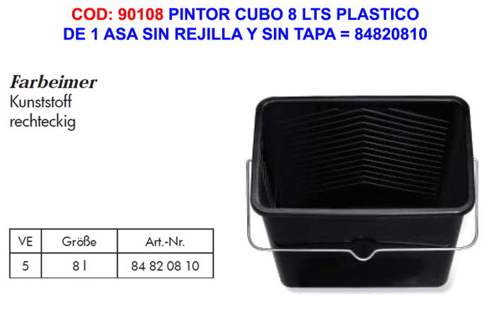 Cubo de plástico de 8 litros con asa sin rejilla y sin tapa Cubo de plástico de 8 litros con asa sin rejilla y sin tapa