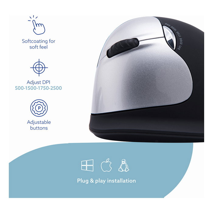 R-Go Tools RGOHELELAWL Ratón Ergonómico Vertical para Zurdos, Negro y Plata