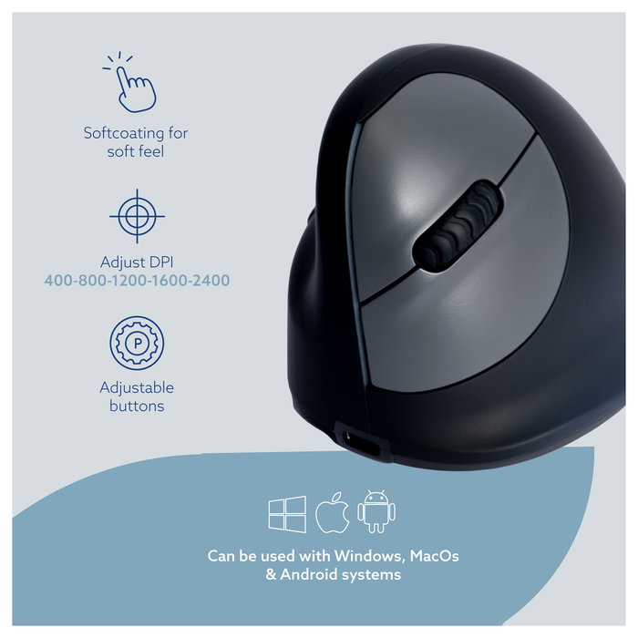 R-Go Tools RGOHELELAWL Ratón Ergonómico Vertical para Zurdos, Negro y Plata