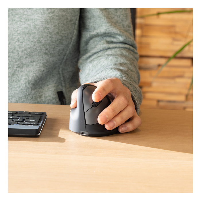 R-Go Tools RGOHELELAWL Ratón Ergonómico Vertical para Zurdos, Negro y Plata