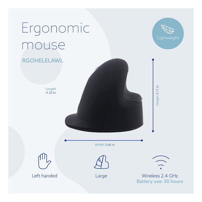 R-Go Tools RGOHELELAWL Ratón Ergonómico Vertical para Zurdos, Negro y Plata