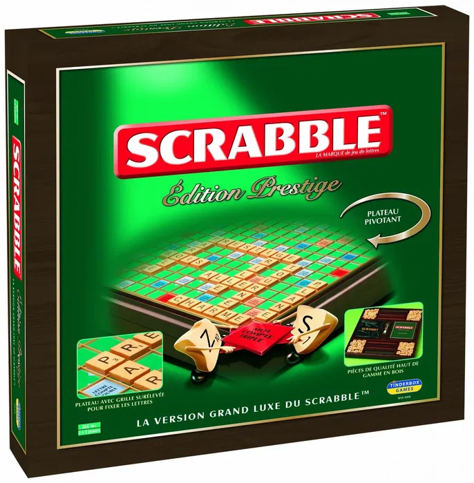 Megableu Scrabble Prestige Edición de Lujo Tablero Robusto Idioma Francés Juego de Mesa 2-4 Jugadores