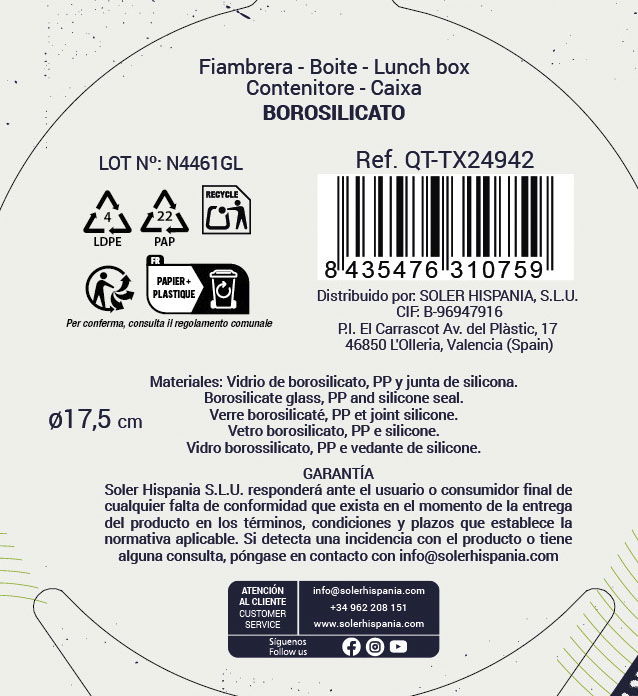 Inde Fiambrera Redonda Hermética Textury 900 ml Ø 17.5 cm (6 Unidades)