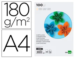 Liderpapel Cartulina A4 180g/m2 Crema Paquete de 100 Hojas