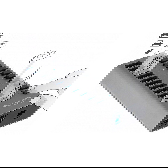 DeLOCK SuperSpeed USB Hub con 10 Puertos y Interruptor, USB 3.2 Gen 1 Type-A, 5 Gbps, Aluminio Gris