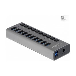 DeLOCK Hub USB de 10 puertos 5 Gbps con interruptores 63670 gris