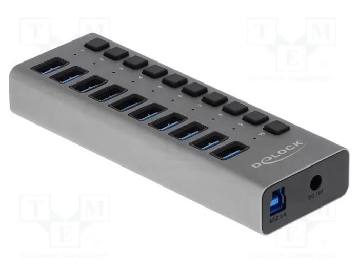 DeLOCK Hub USB de 10 puertos 5 Gbps con interruptores 63670 gris