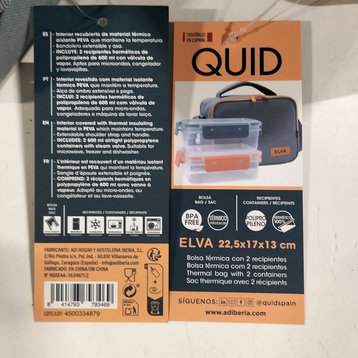 Quid Bolsa Térmica ELVA Naranja con 2 Recipientes Quid Bolsa Térmica ELVA Naranja con 2 Recipientes