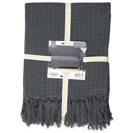 Home Deco Factory Manta Gofrada 100% Algodón Gris Oscuro para Sofá 170x250 cm