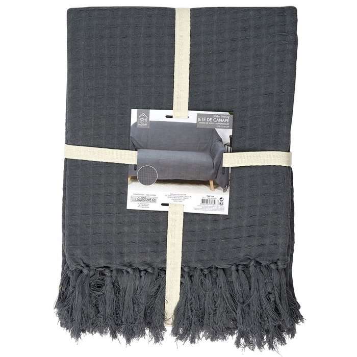 Home Deco Factory Manta Gofrada 100% Algodón Gris Oscuro para Sofá 170x250 cm