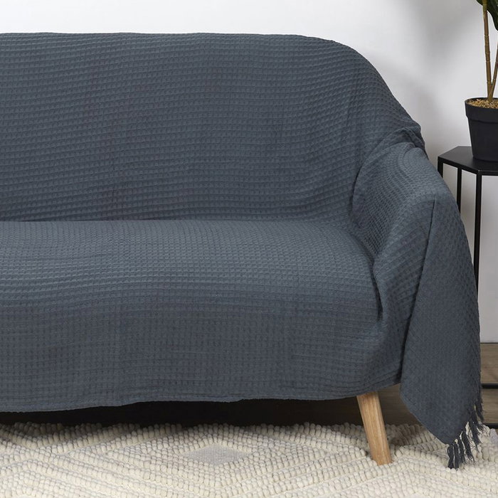 Home Deco Factory Manta Gofrada 100% Algodón Gris Oscuro para Sofá 170x250 cm