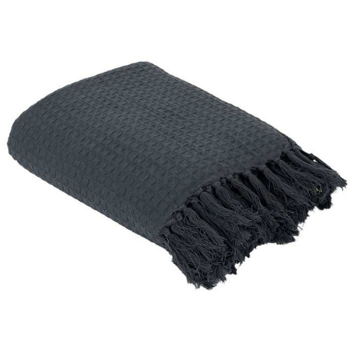 Home Deco Factory Manta Gofrada 100% Algodón Gris Oscuro para Sofá 170x250 cm