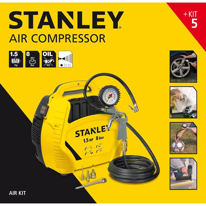 Stanley Compresor de aire sin tanque 1.5 CV con kit de inflado Stanley Compresor de aire sin tanque 1.5 CV con kit de inflado