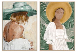 DKD Home Decor Cuadro Chica Sombrero Surtido de 2 Piezas