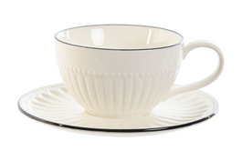 DKD Home Decor Conjunto de Taza y Plato de Porcelana Blanca LOVIN WHITE 24 (6 unidades)